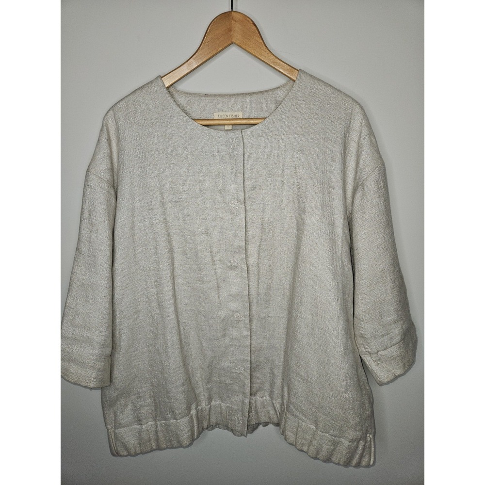 Eileen Fisher Women S Jacket Beige Metallic Twinkle Linen Neutral Lagenlook Chic